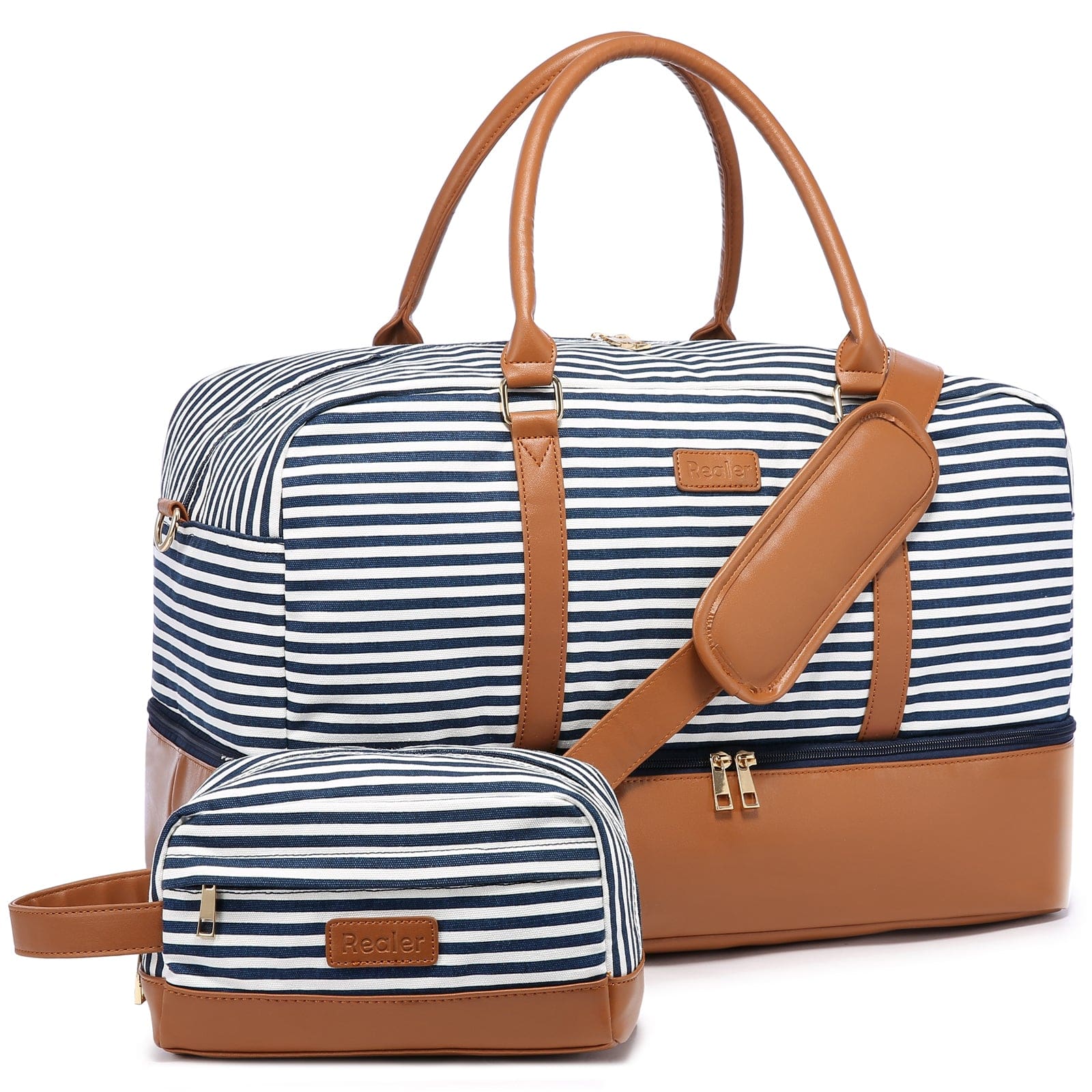 Wholesale custom low moq vintage canvas PU leather trim tote crossbody shoulder bag women weekend duffel travel bags