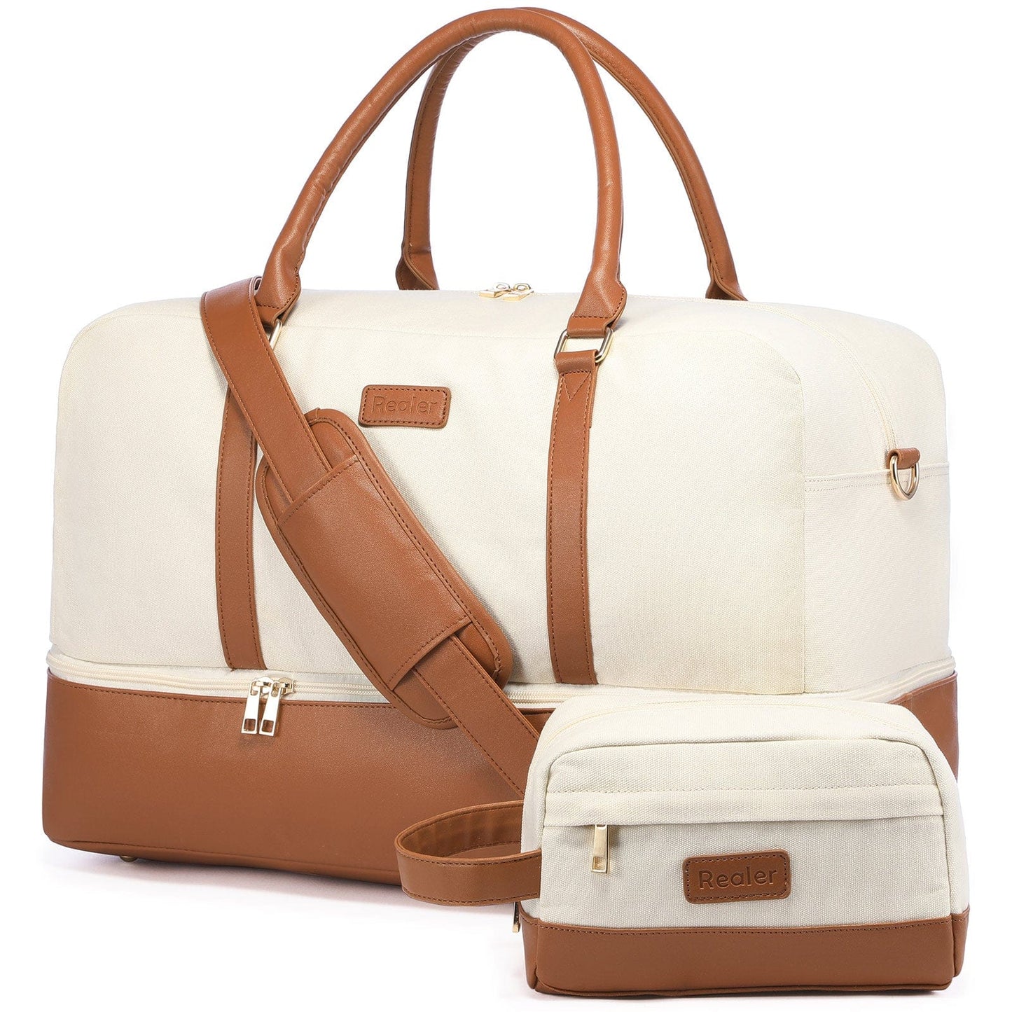 Wholesale custom low moq vintage canvas PU leather trim tote crossbody shoulder bag women weekend duffel travel bags