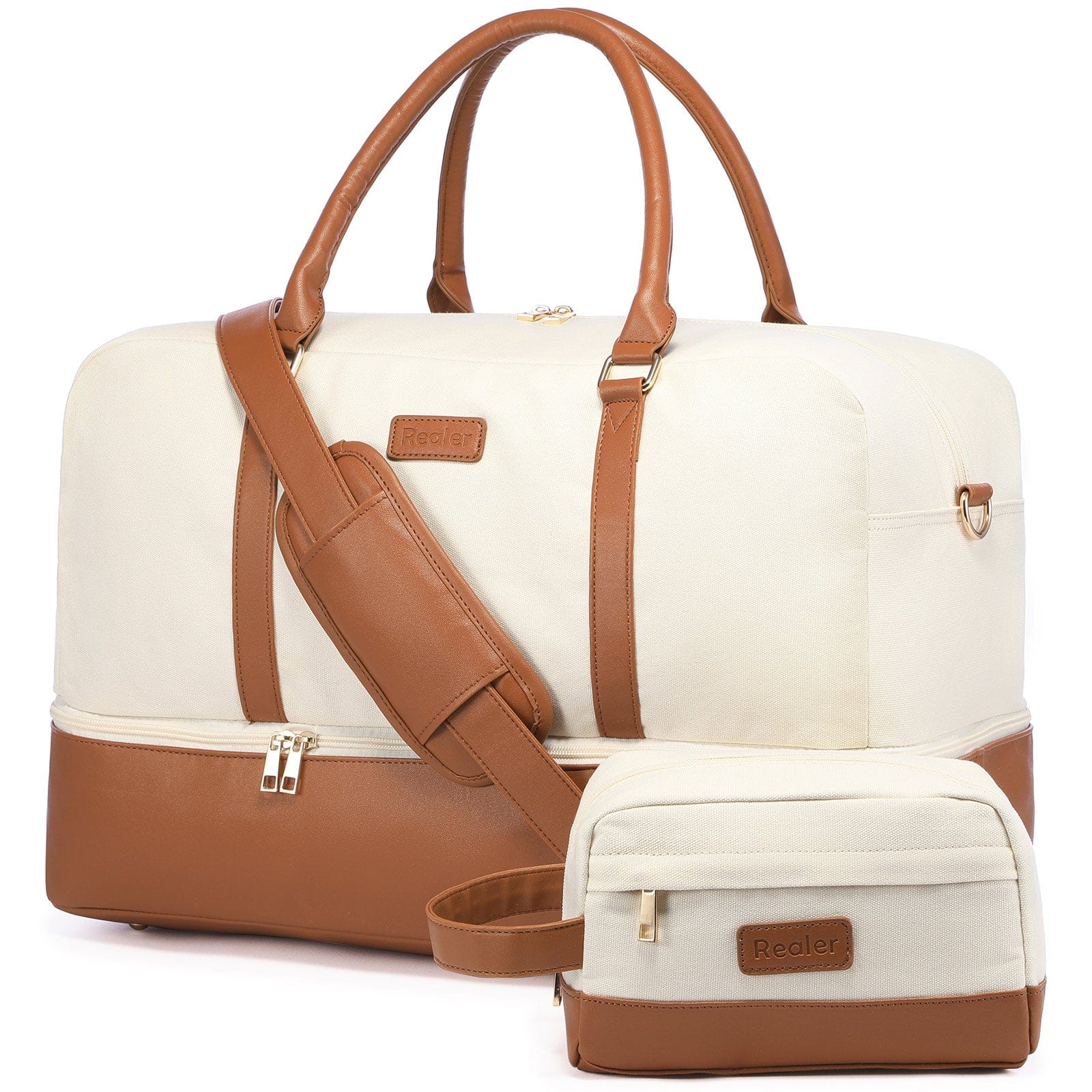 Wholesale custom low moq vintage canvas PU leather trim tote crossbody shoulder bag women weekend duffel travel bags