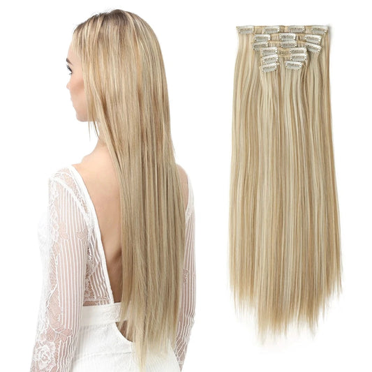 Wholesale Custom Packaging 7pcs/set  Synthetic Natural Silky Straight  Seamless Invisible Clip In Hair Extensions