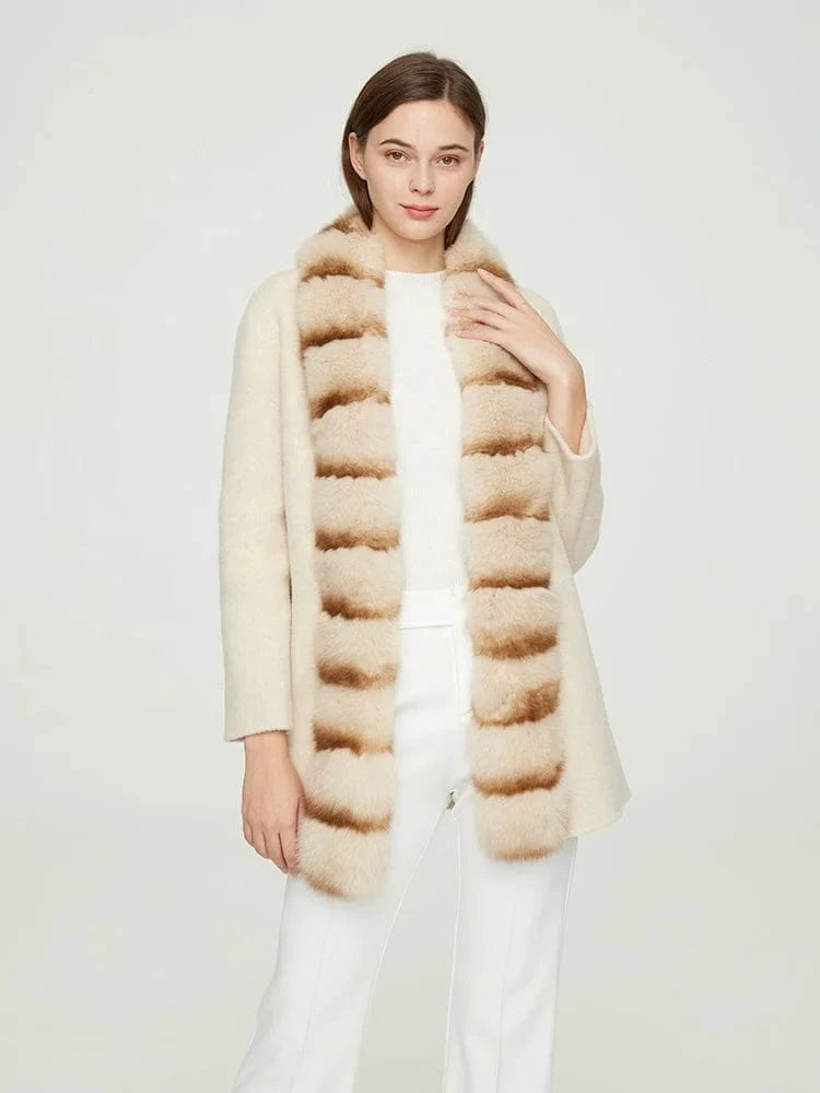 Wholesale Custom Winter Warm Women Long Genuine Wool Cashmere Coat with Fox Fur Collar