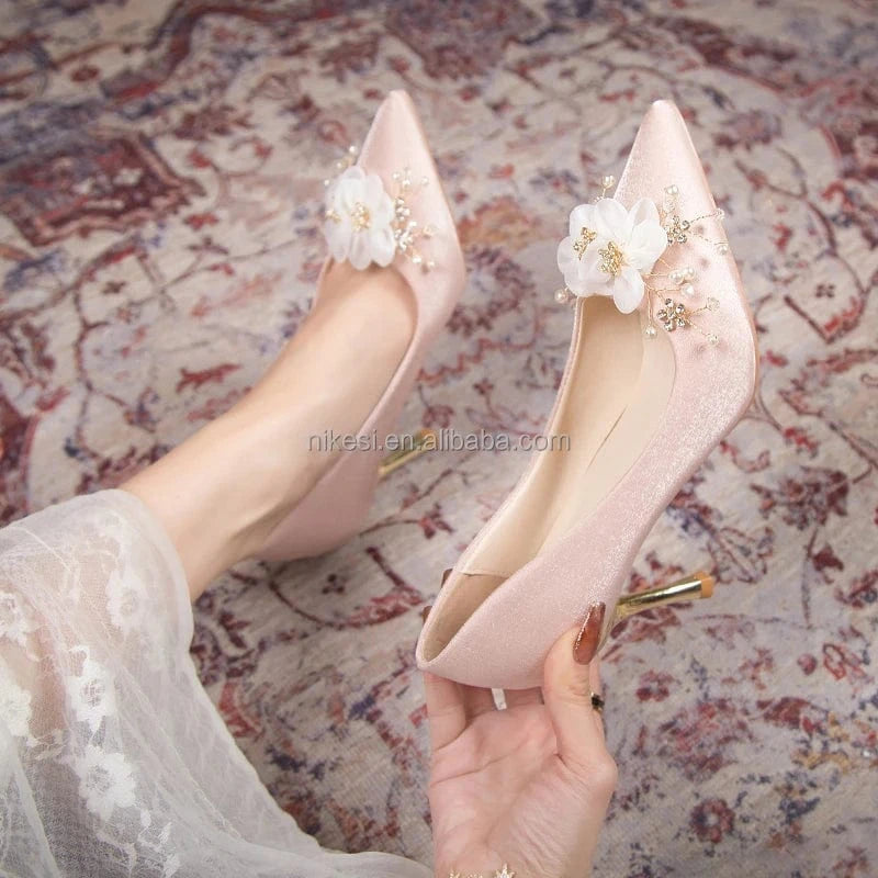 Wholesale custom women's sandals high heels temperament shoes women's wedding pointy metal decoration dress shoes