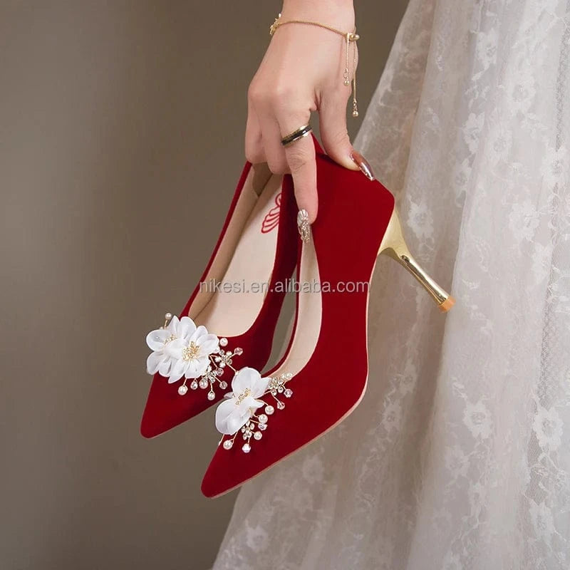 Wholesale custom women's sandals high heels temperament shoes women's wedding pointy metal decoration dress shoes