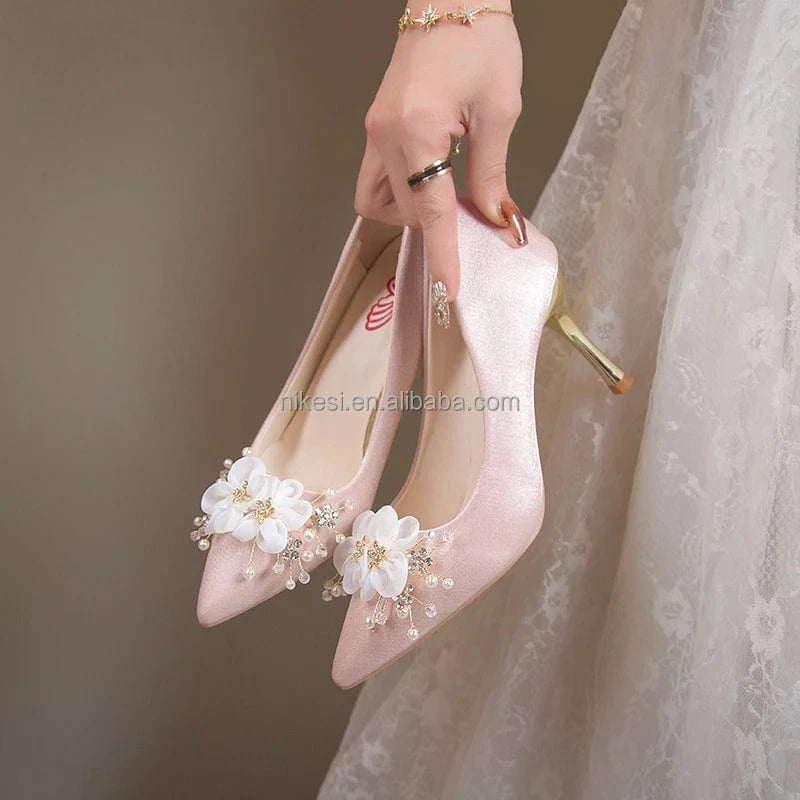Wholesale custom women's sandals high heels temperament shoes women's wedding pointy metal decoration dress shoes
