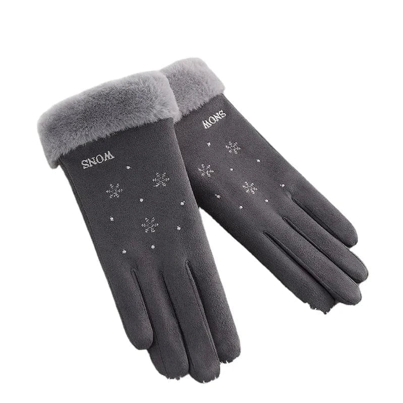 Wholesale cute phone touch fur cuff snowflake touch screen thermal women's winter gloves