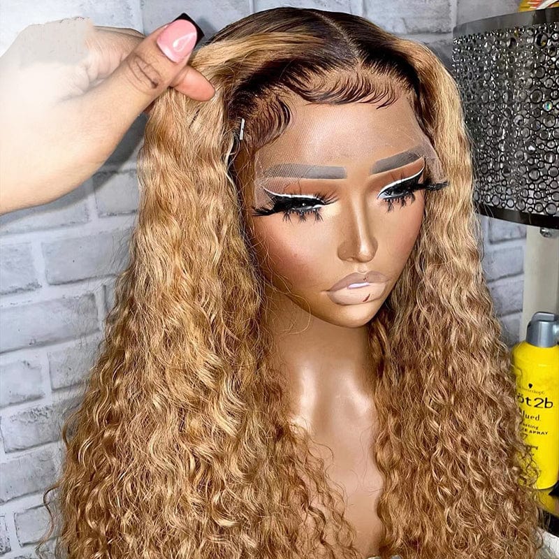 Wholesale Deep Curly Ombre Honey Brown Color Raw Peruvian Hair Lace Front Wigs for Black Women