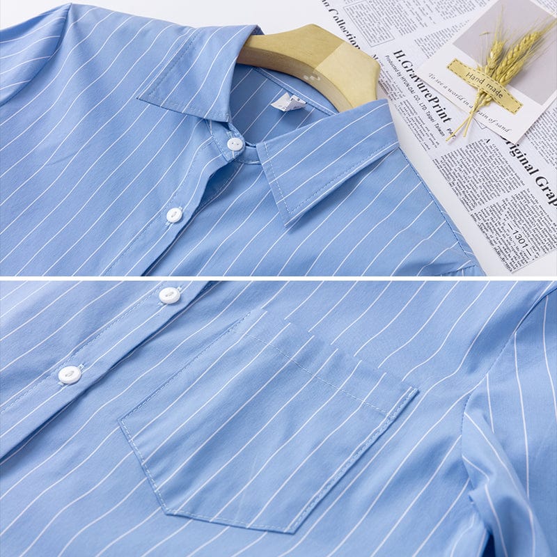 Wholesale Dropship OEM Fashion elegant Blue Stripe Blouse With Work Wear Office Lady Female Tops Chemise Loose Style Shirt