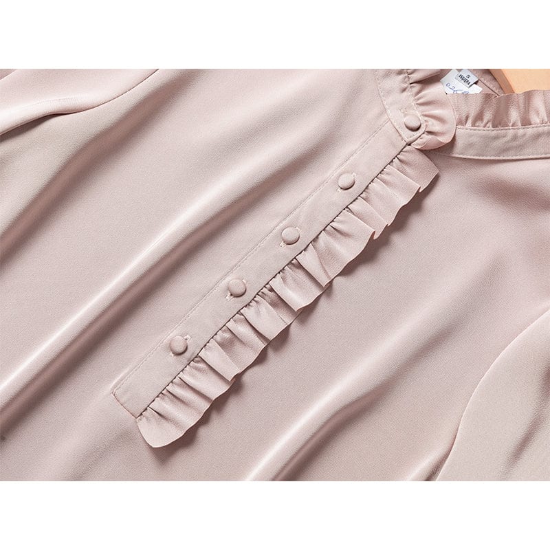 Wholesale Dropship OEM Fashion elegant Stand Collar Blouse With Work Wear Office Lady Female Tops Chemise Loose Style Shirt