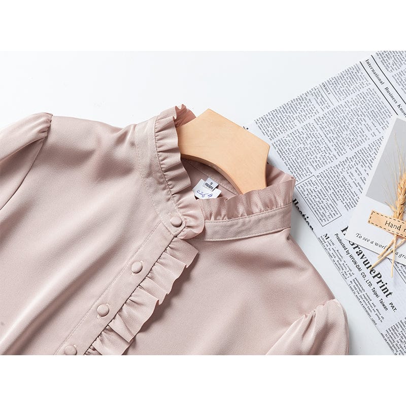 Wholesale Dropship OEM Fashion elegant Stand Collar Blouse With Work Wear Office Lady Female Tops Chemise Loose Style Shirt