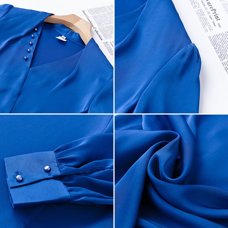 Wholesale Dropship OEM Fashion elegant V-neck Blouse with Beading Work Wear Office Lady Female Tops Chemise Loose style