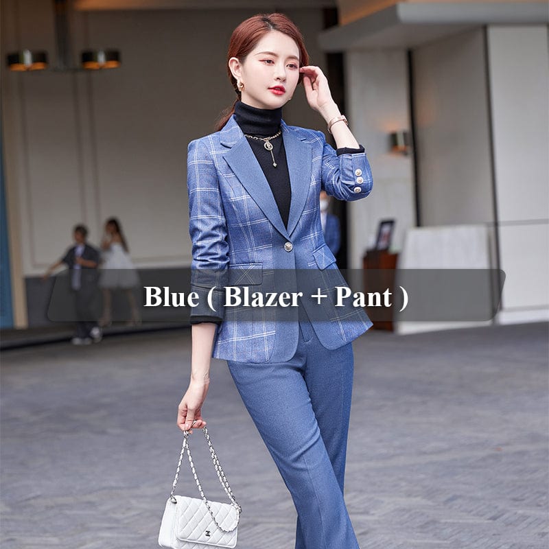 Wholesale Dropship OEM High-quality Burgundy 2 Piece Set Plaid Pant Suit Blazer Office Lady Design Women Jacket and Trouser