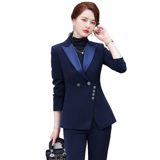 Wholesale Dropship OEM OL Office Lady Female Notched Collar Slim Blazer Jackets Pants 2 Pieces Set Women's Formal Pants Suits