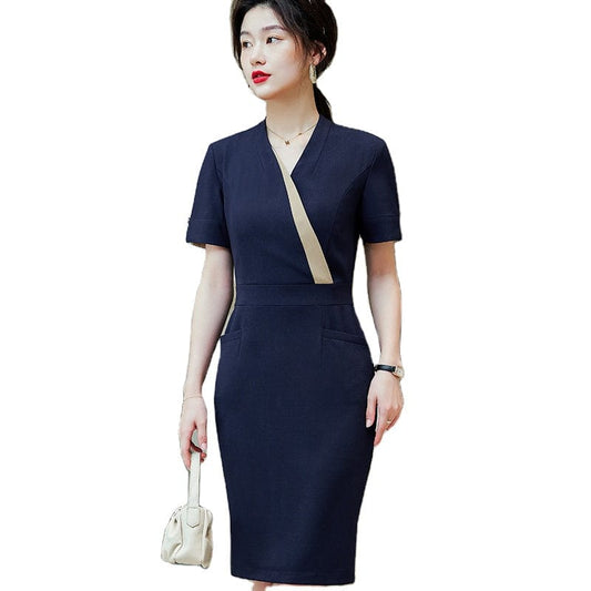 Wholesale Elegant Women's Slim Office Work Dresses Breathable Fashion Soft Lady Business Short Sleeve Formal Party Dress