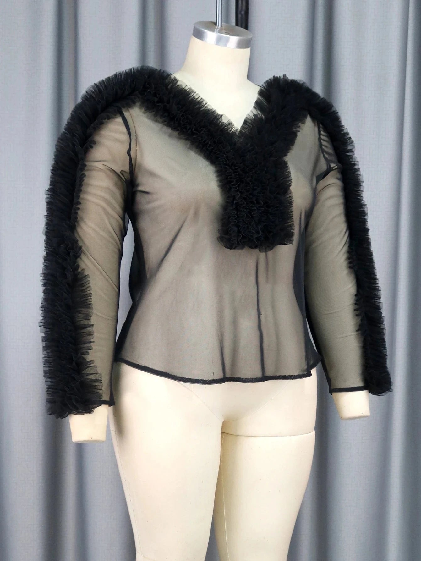 Wholesale Factory Customize V Neck Sexy See Through Mesh Women Blouses