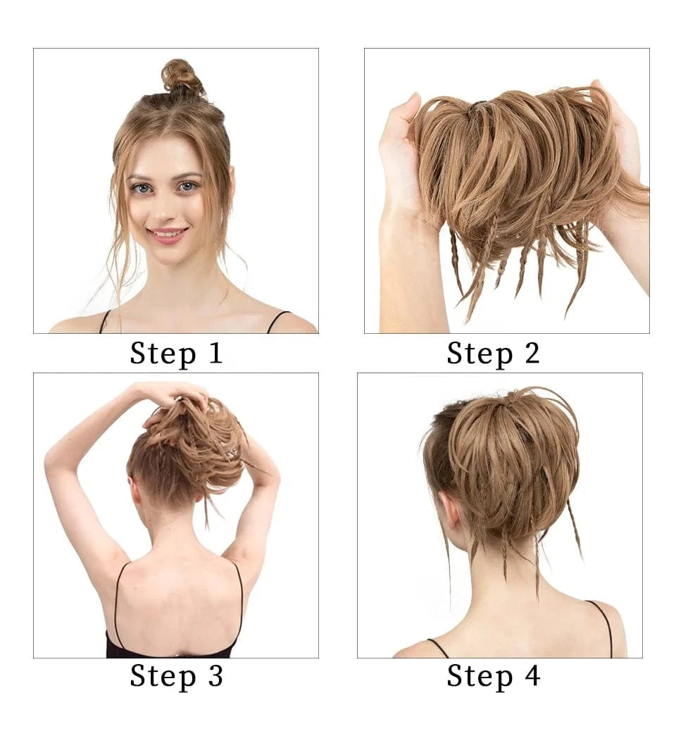 Wholesale Fashion Curly Large Messy Padding Pieces Synthetic Bun Stick Hair Postiches Chignon  With Braids For White Women