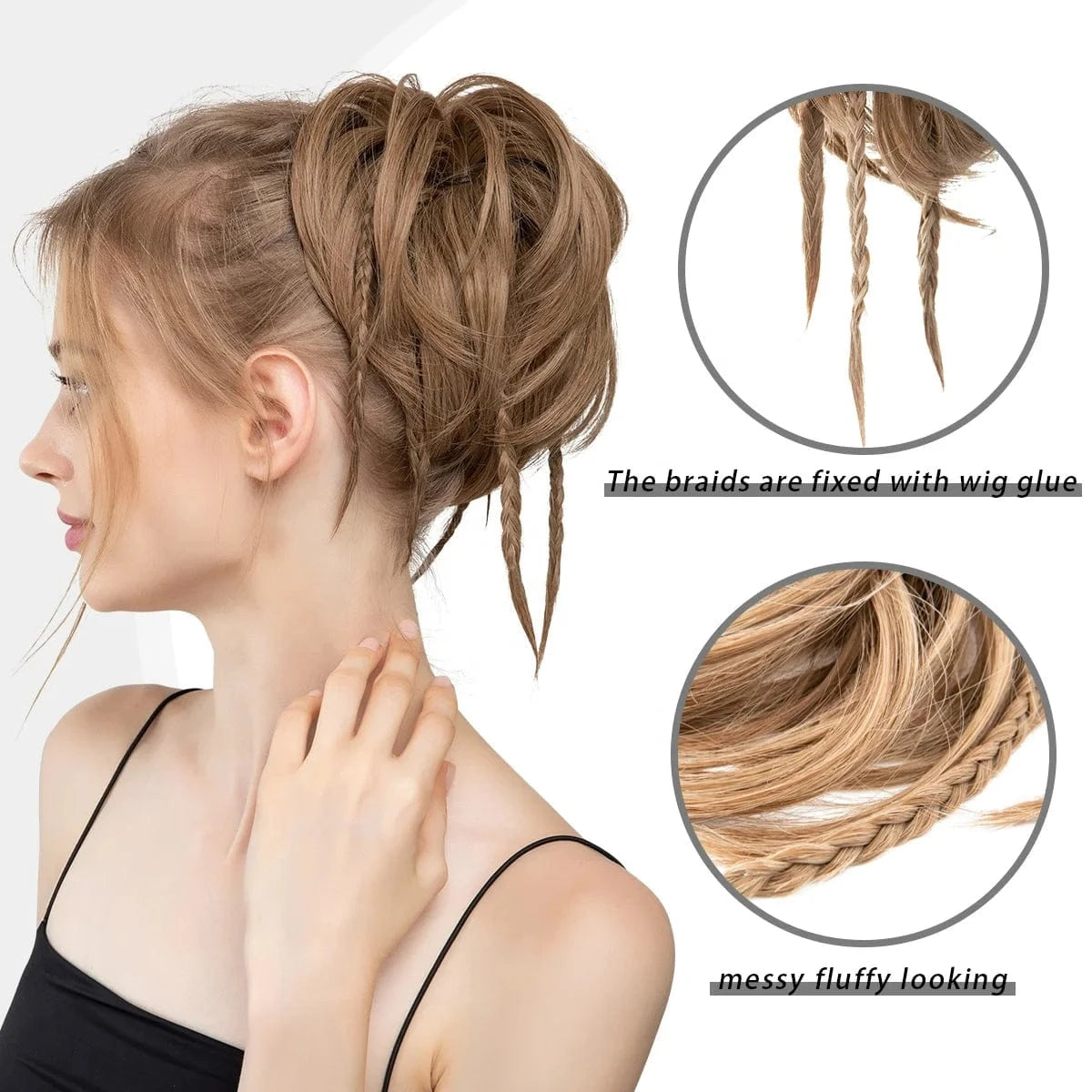 Wholesale Fashion Curly Large Messy Padding Pieces Synthetic Bun Stick Hair Postiches Chignon  With Braids For White Women