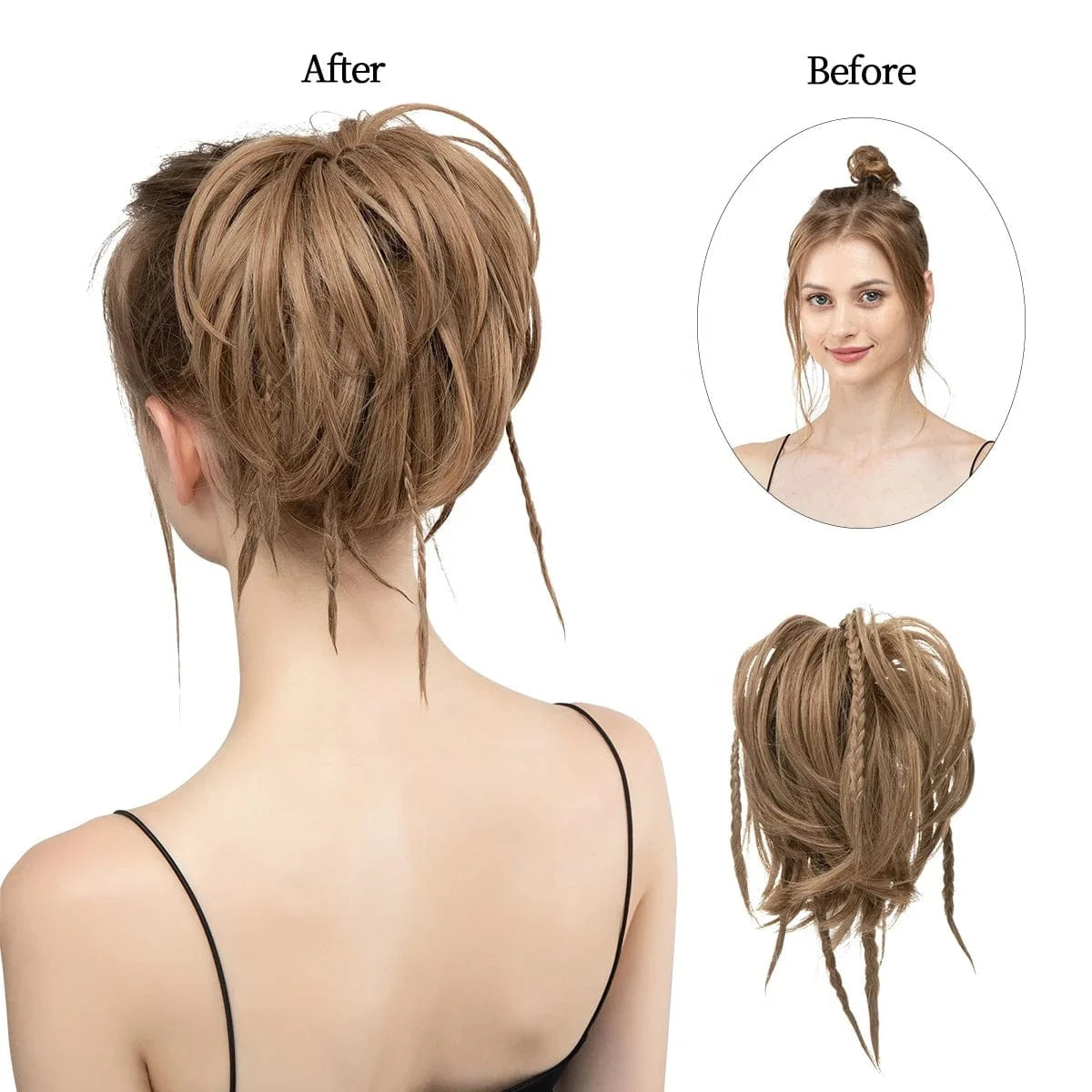 Wholesale Fashion Curly Large Messy Padding Pieces Synthetic Bun Stick Hair Postiches Chignon  With Braids For White Women