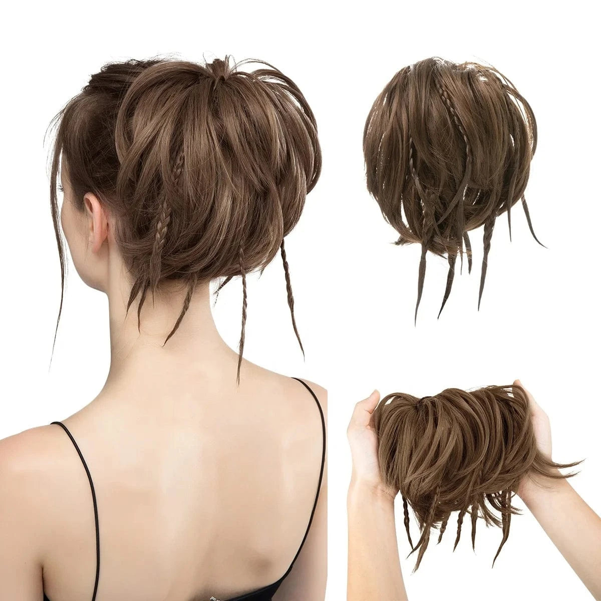 Wholesale Fashion Curly Large Messy Padding Pieces Synthetic Bun Stick Hair Postiches Chignon  With Braids For White Women