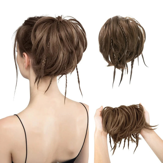 Wholesale Fashion Curly Large Messy Padding Pieces Synthetic Bun Stick Hair Postiches Chignon  With Braids For White Women