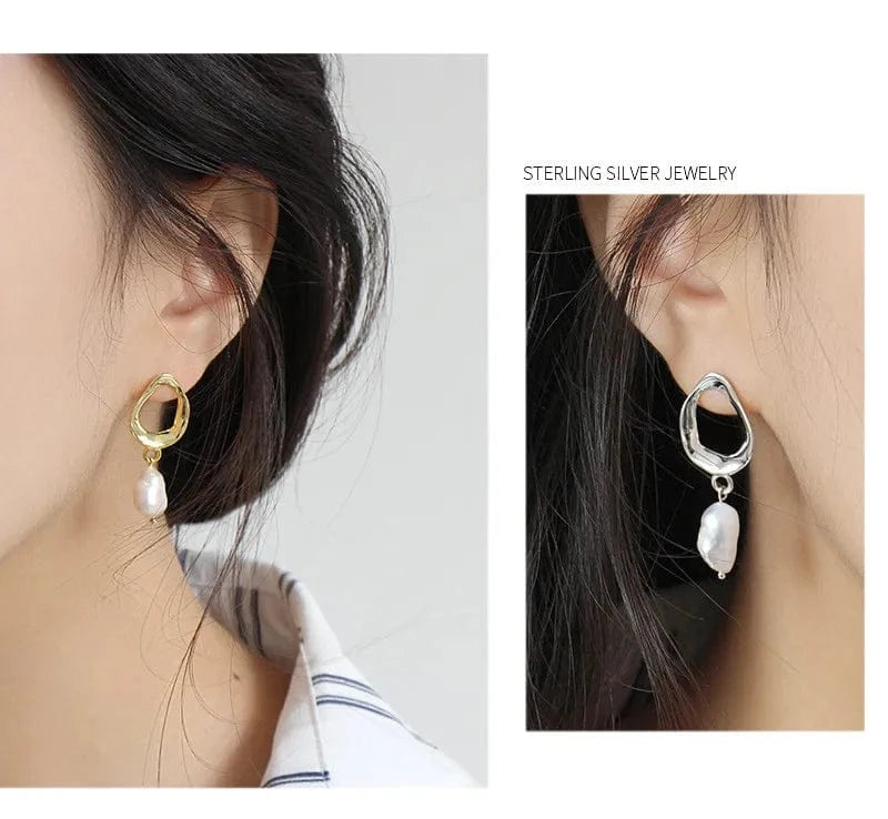 wholesale fashion jewelry 925 silver pearl stud earrings women sterling silver baroque pearl earrings jewelry