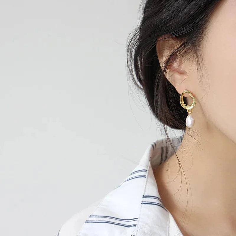 wholesale fashion jewelry 925 silver pearl stud earrings women sterling silver baroque pearl earrings jewelry