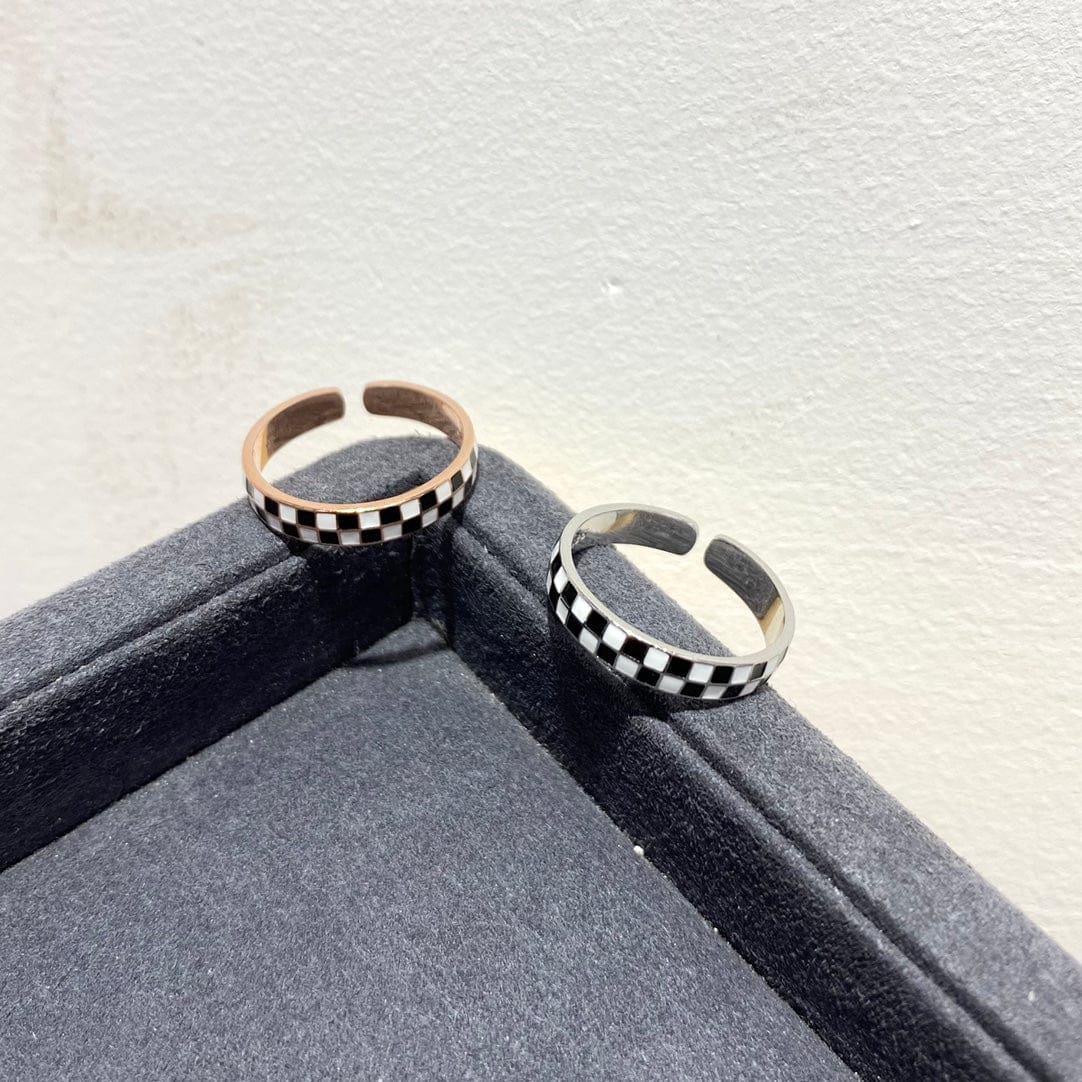 wholesale Fashion Jewelry 925 Sterling Silver 18k Gold Plated Geometry White Black Enamel Chunky Color Open Rings Set For Women