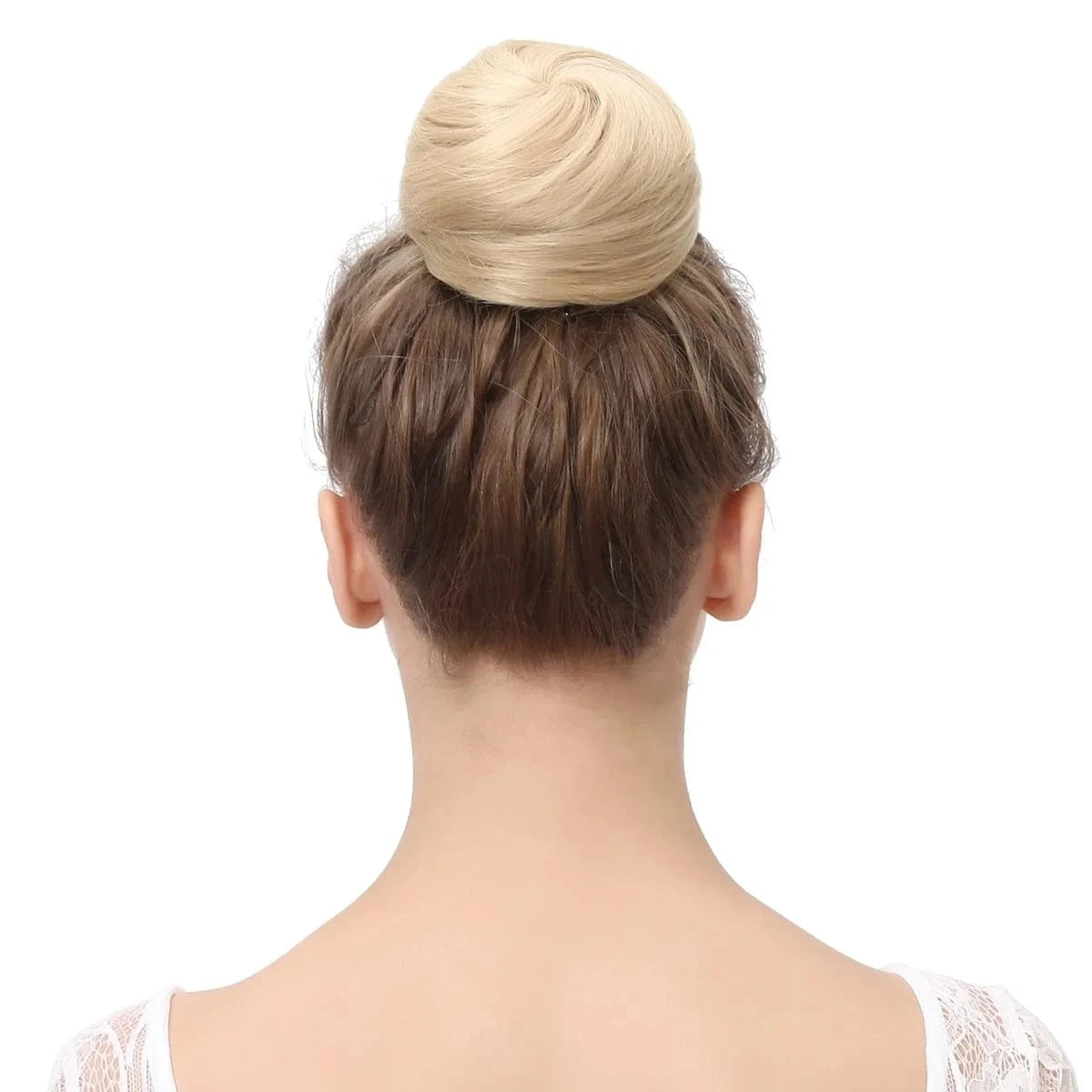 Wholesale Faux Fake Easy Drawstring Postisch Pour Synthetic Comb Clip on Hair Donut Buns Chignon for Hair Piece White Women
