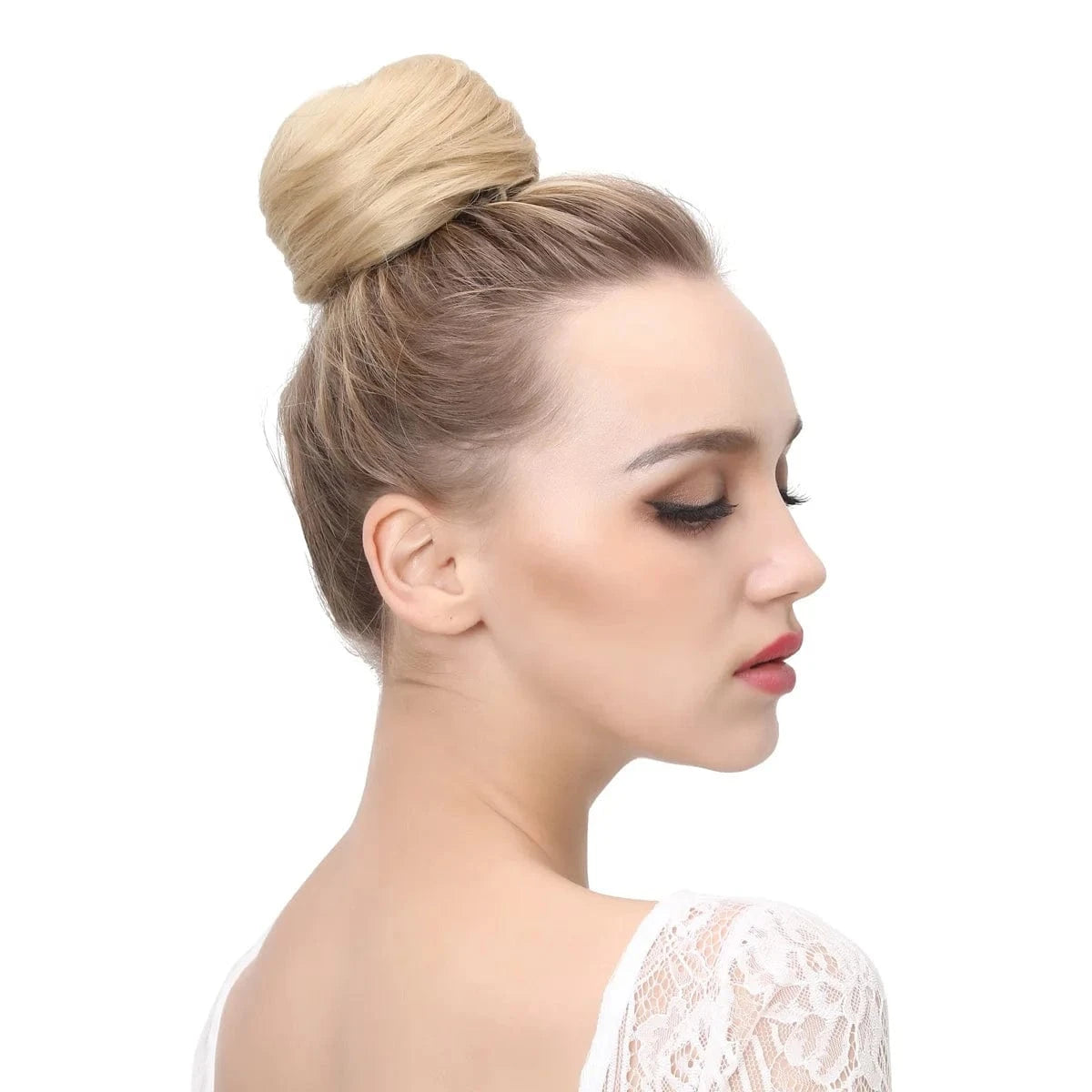 Wholesale Faux Fake Easy Drawstring Postisch Pour Synthetic Comb Clip on Hair Donut Buns Chignon for Hair Piece White Women