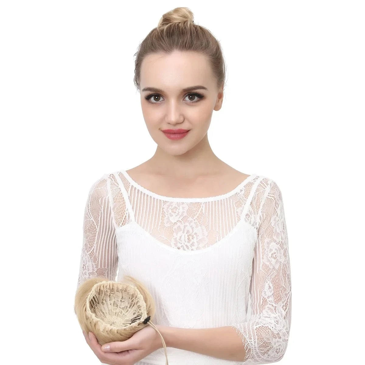 Wholesale Faux Fake Easy Drawstring Postisch Pour Synthetic Comb Clip on Hair Donut Buns Chignon for Hair Piece White Women