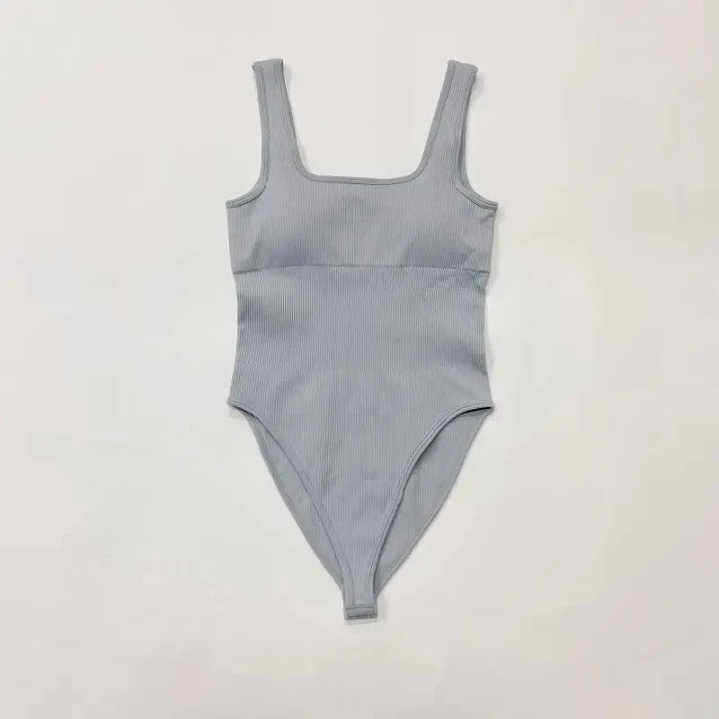 Wholesale female yoga seamless workout bodysuits for women sexy sleeveless slimming spandex ribbed women bodysuits