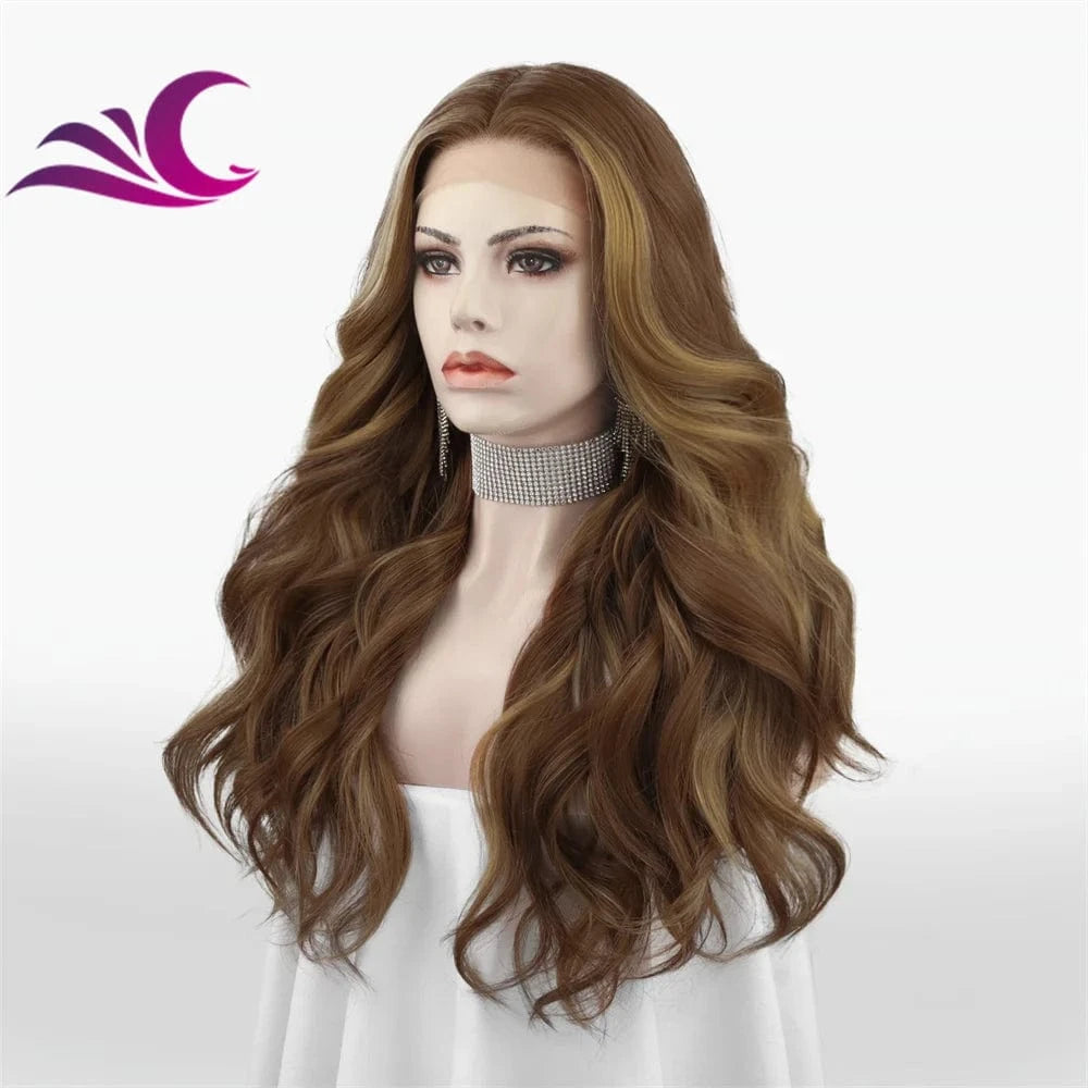 Wholesale Future Japanese Fiber Synthetic Lace Front Highlighted Brown Color  Wig