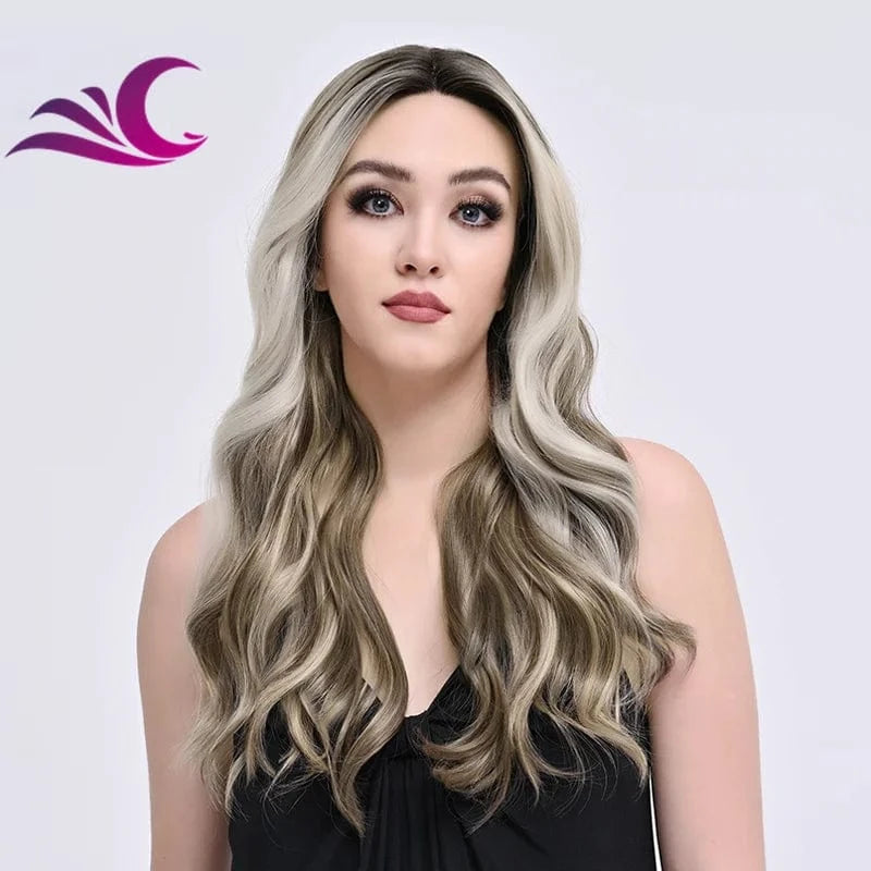 Wholesale Future Japanese Fiber Synthetic Lace Front Highlighted Brown Color  Wig