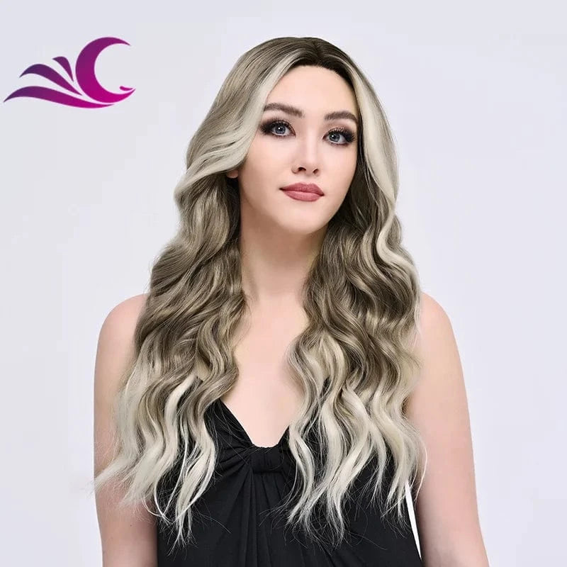 Wholesale Future Japanese Fiber Synthetic Lace Front Highlighted Brown Color  Wig