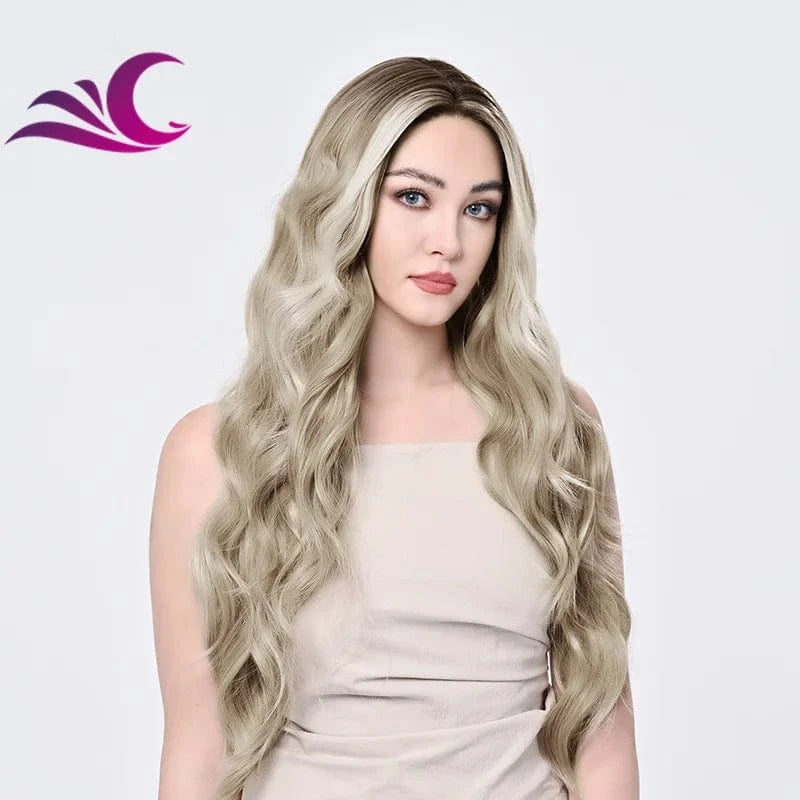 Wholesale Future Japanese Fiber Synthetic Lace Front Highlighted Brown Color  Wig