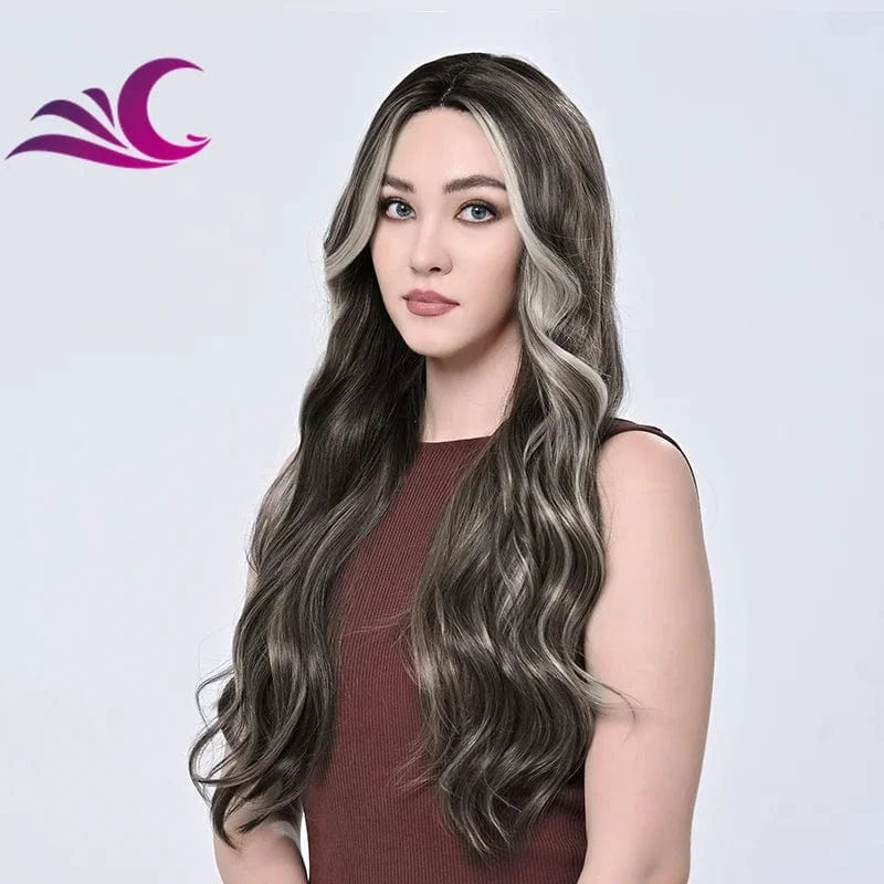 Wholesale Future Japanese Fiber Synthetic Lace Front Highlighted Brown Color  Wig