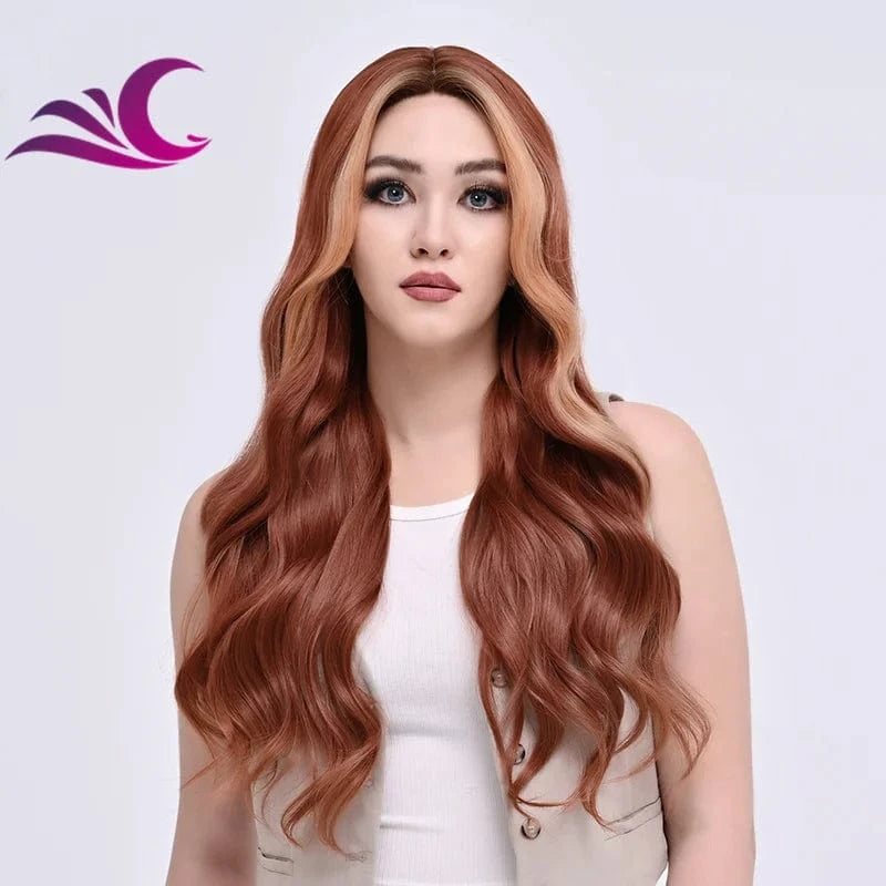 Wholesale Future Japanese Fiber Synthetic Lace Front Highlighted Brown Color  Wig