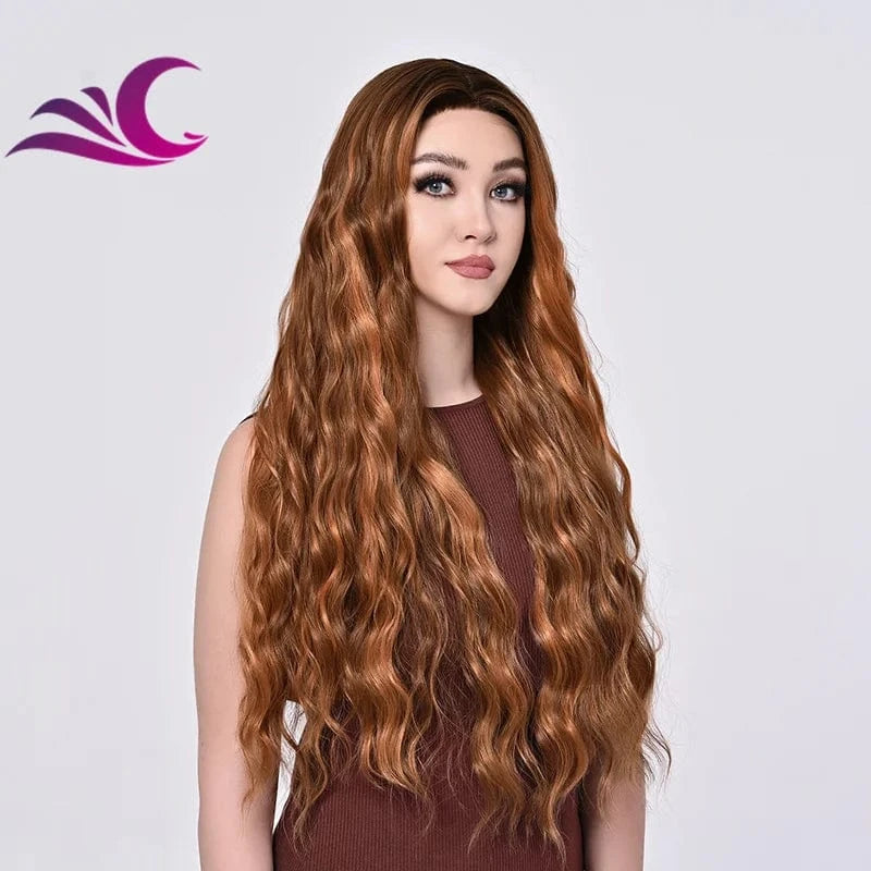 Wholesale Future Japanese Fiber Synthetic Lace Front Highlighted Brown Color  Wig