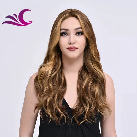 Wholesale Future Japanese Fiber Synthetic Lace Front Highlighted Brown Color  Wig