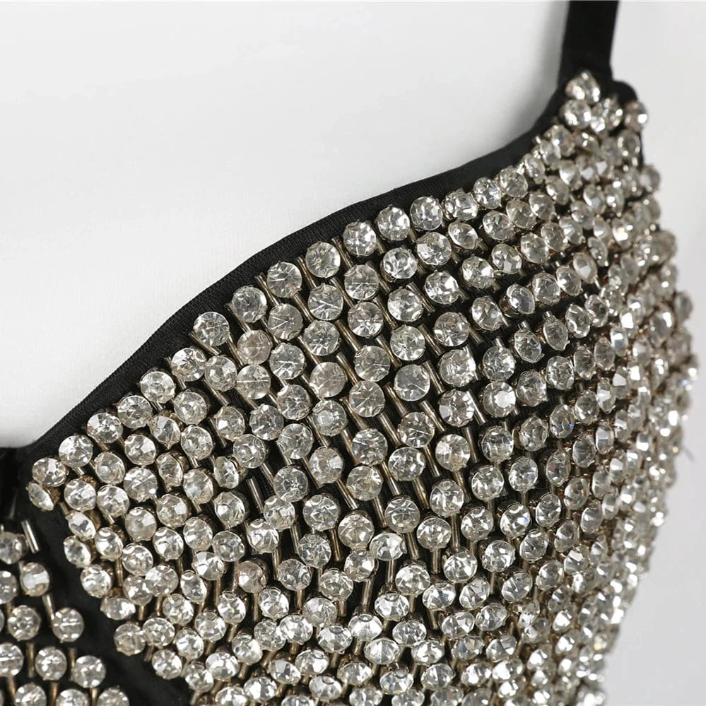 wholesale girls sexy silver rhinestone half cup corset bustier  top