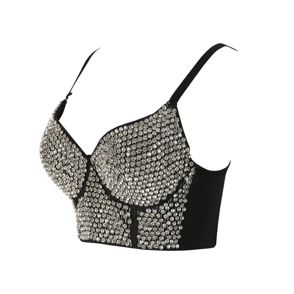 wholesale girls sexy silver rhinestone half cup corset bustier  top