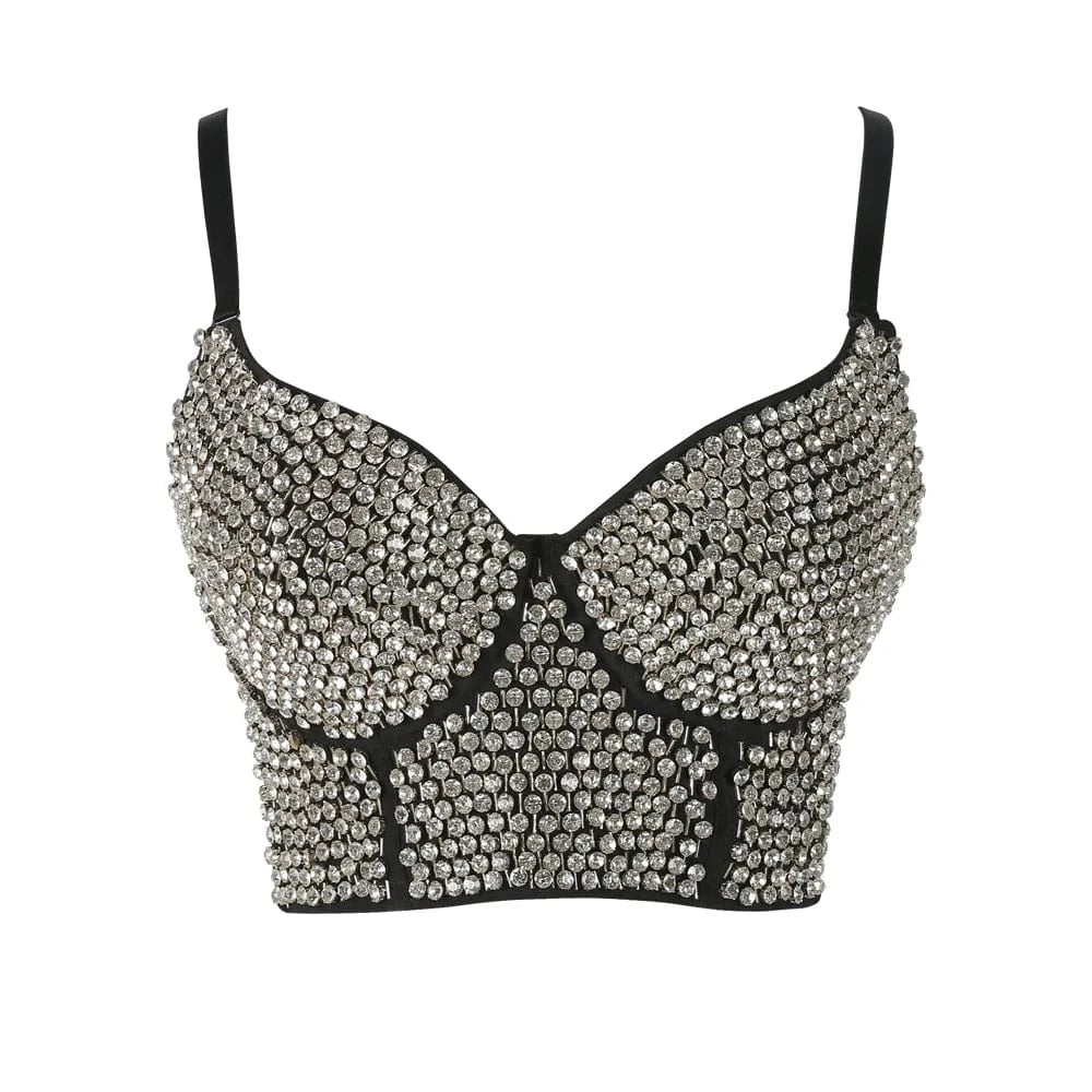 wholesale girls sexy silver rhinestone half cup corset bustier  top