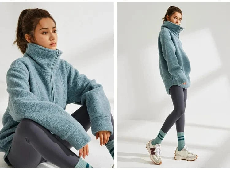 Wholesale half Zipper Lapel Sweats Teddy Soft Fabric fleece mock neck sweatshirt for Women Sports