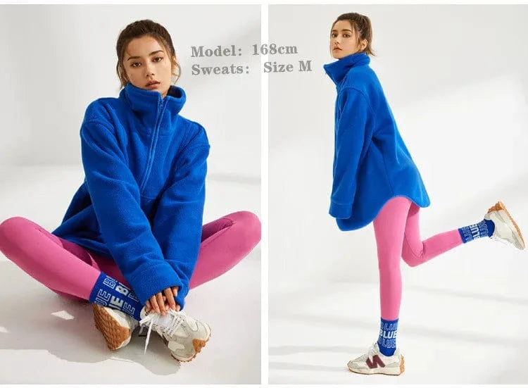 Wholesale half Zipper Lapel Sweats Teddy Soft Fabric fleece mock neck sweatshirt for Women Sports