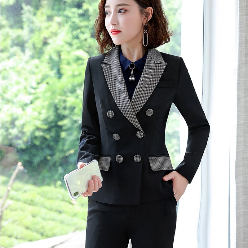 Wholesale High-quality 2 Piece Suit Set Houndstooth Pant Suit Blazer Office Lady Design Women Soft Jacket and Ankle-Length Pant