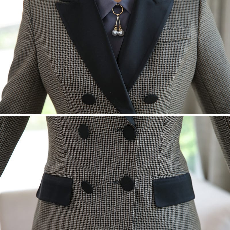 Wholesale High-quality 2 Piece Suit Set Houndstooth Pant Suit Blazer Office Lady Design Women Soft Jacket and Ankle-Length Pant
