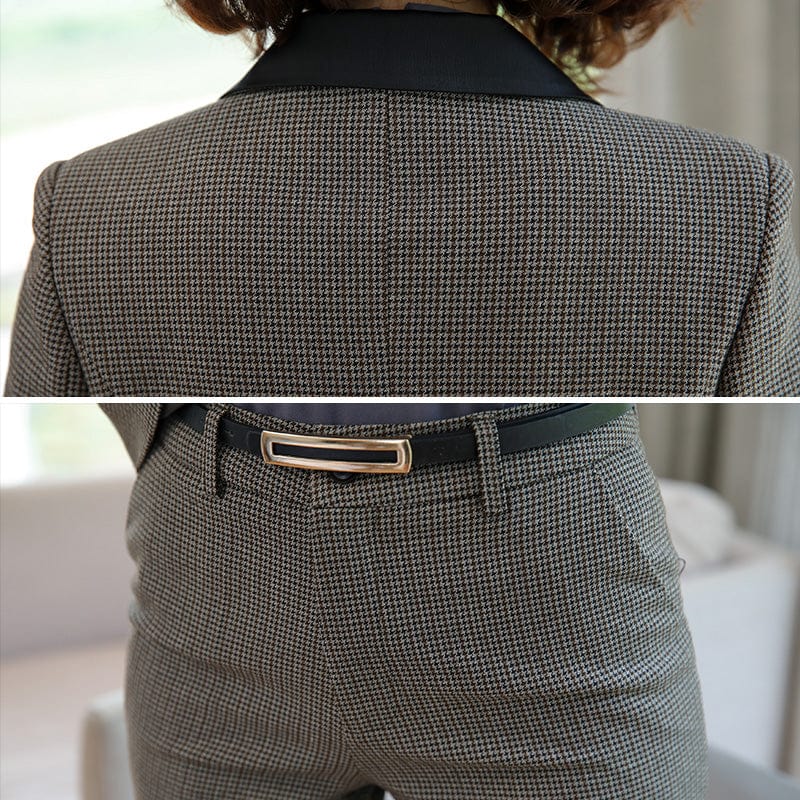 Wholesale High-quality 2 Piece Suit Set Houndstooth Pant Suit Blazer Office Lady Design Women Soft Jacket and Ankle-Length Pant