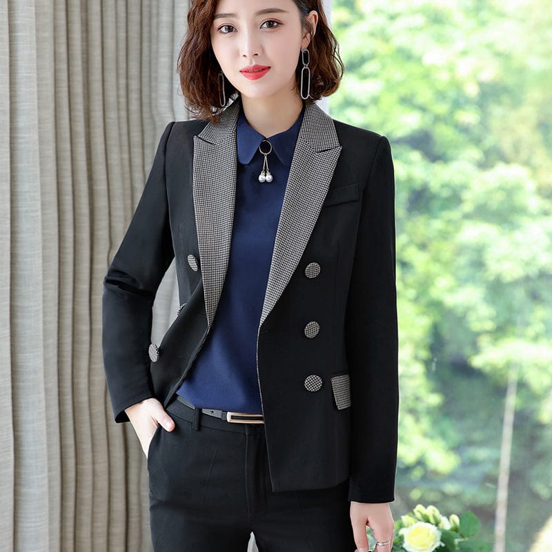 Wholesale High-quality 2 Piece Suit Set Houndstooth Pant Suit Blazer Office Lady Design Women Soft Jacket and Ankle-Length Pant