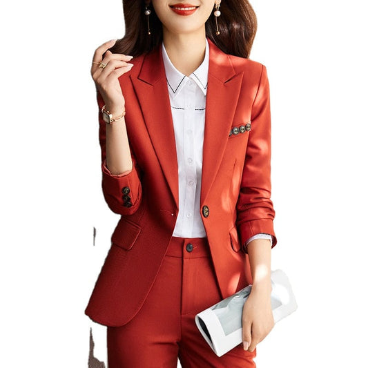 Wholesale High-quality 2 Piece Suit Set Single Button Blazer Office Lady Fashion Pant Suits Women Business Jacket And Trousers