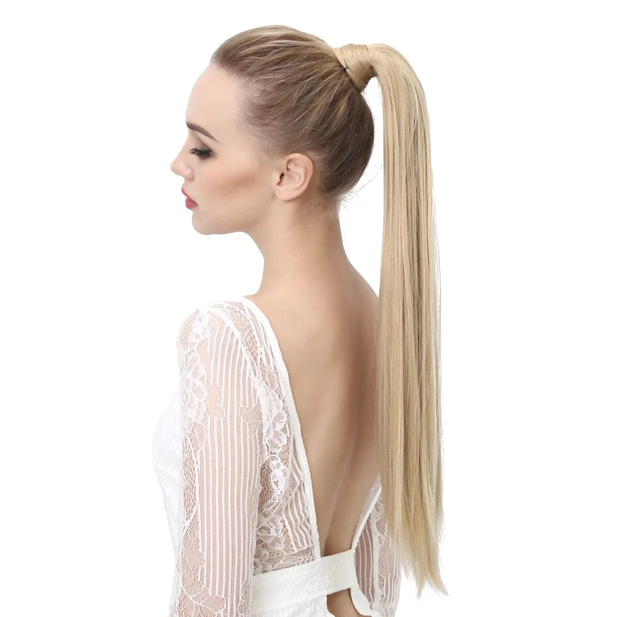 Wholesale High Quality 24 Inch Synthetic Fiber Silky Straight Colorful  Wrap Around Hair Ponytail Extension Wig For White Women