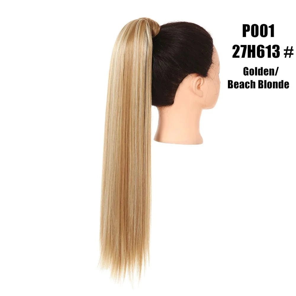 Wholesale High Quality 24 Inch Synthetic Fiber Silky Straight Colorful  Wrap Around Hair Ponytail Extension Wig For White Women